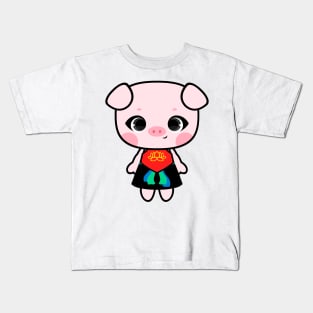 Cute Little Piggy in Yem and Black Skirt Kids T-Shirt